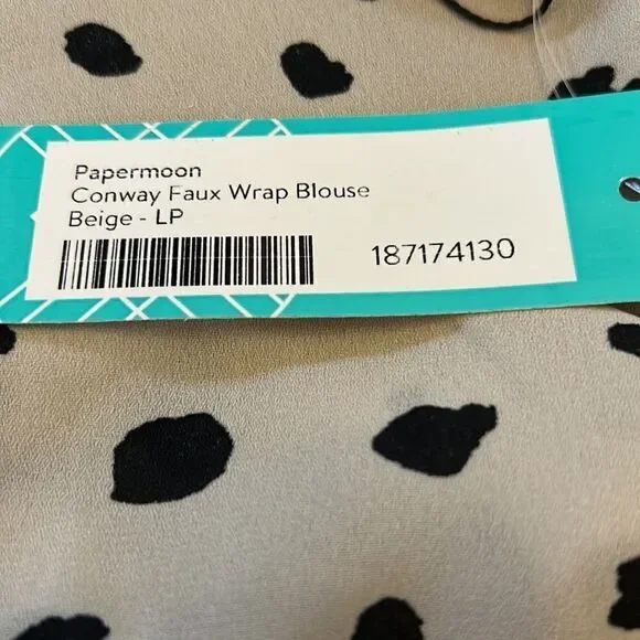 Papermoon Conway faux wrap blouse Beige black dots Size LP NWT - Picture 7 of 8